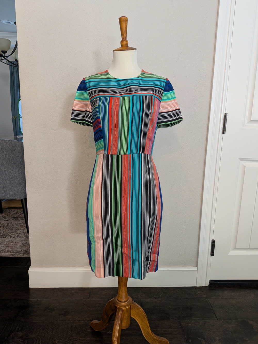 Diane Von Furstenberg Multi-Striped Short Sleeve Shift Dress
